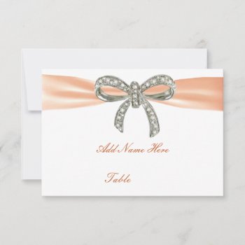 Orange Diamond Bow Wedding Table Place Card by atteestude at Zazzle
