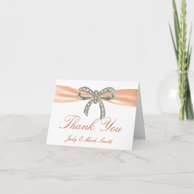 Orange Diamond Bow Wedding Thank You Card (Front)