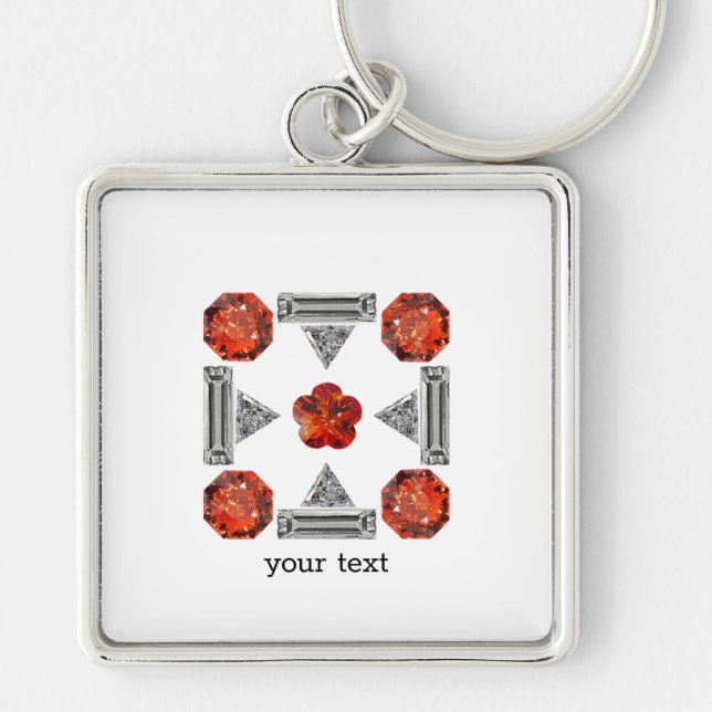 Orange Diamond Gemstone Art, Orange Keychain (Front)