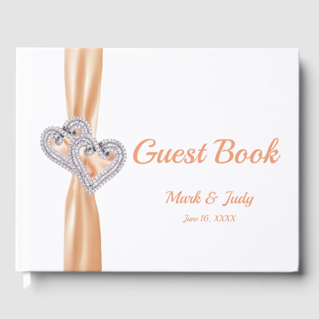 Orange Diamond Hearts Wedding Guestbook (Front)