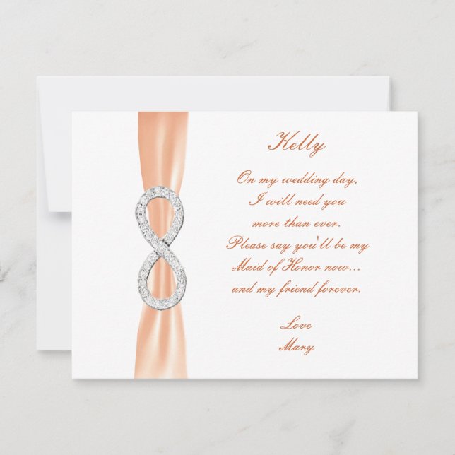 Orange Diamond Infinity Wedding Maid Of Honor Card (Front)