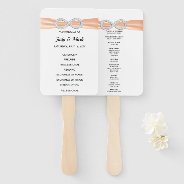 Orange Diamond Infinity Wedding Program Fans (Front and Back)