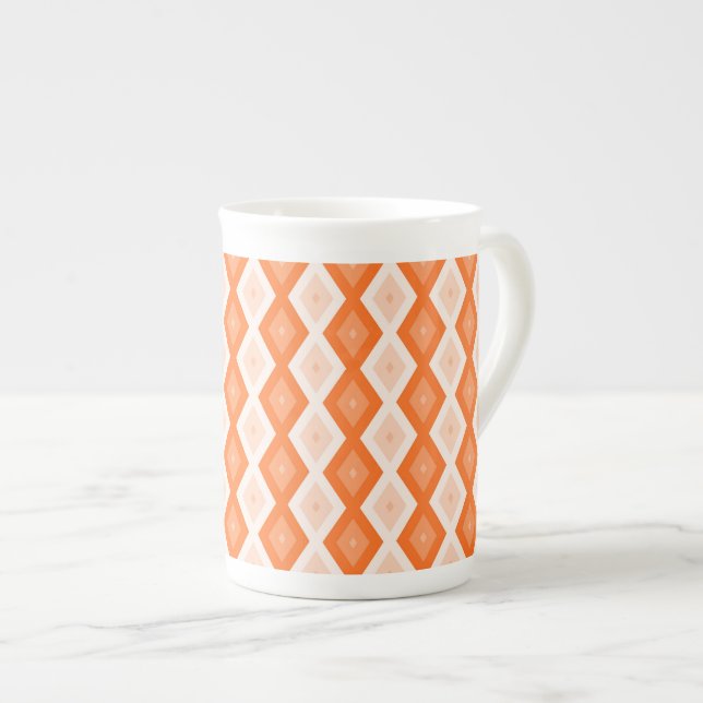 Orange diamond pattern bone china mug (Front Right)