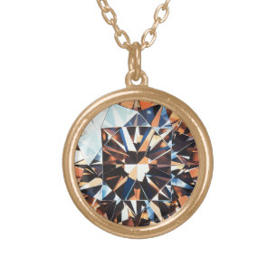 Orange Diamond Pattern Gold Plated Necklace