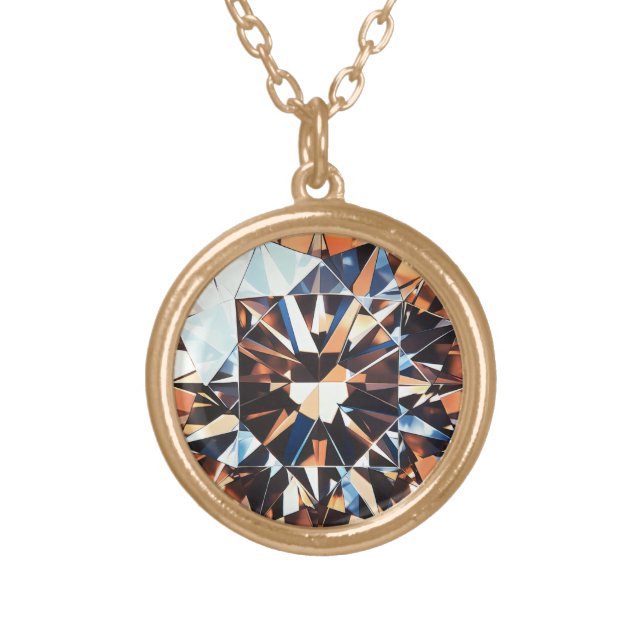 Orange Diamond Pattern Gold Plated Necklace (Front)