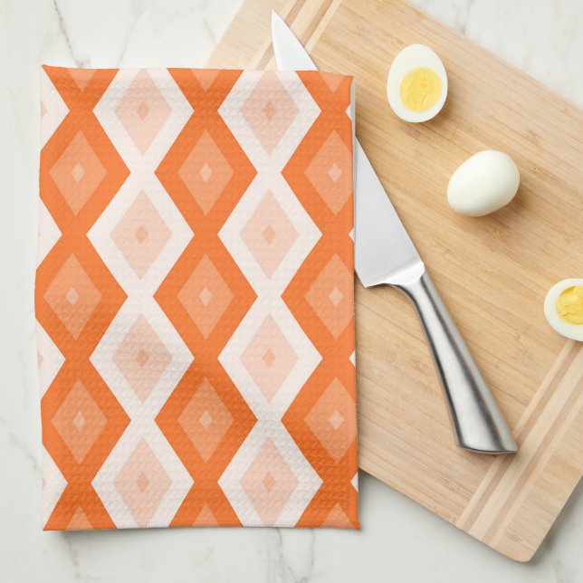 Orange diamond pattern kitchen towel (Quarter Fold)