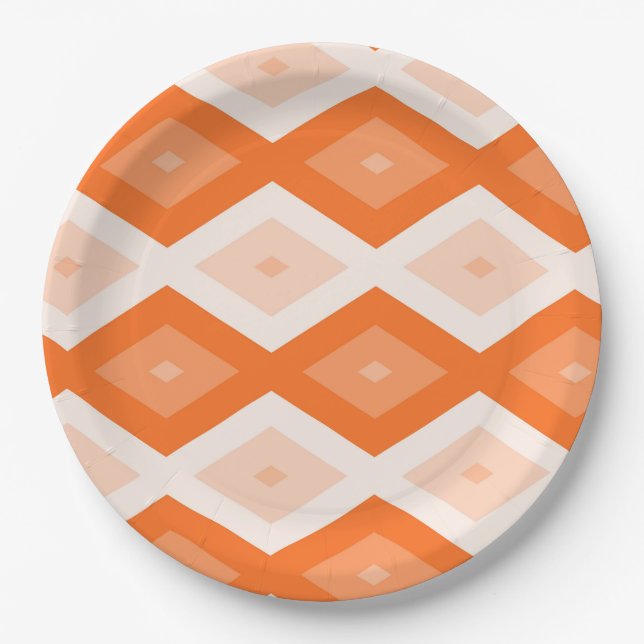 Orange diamond pattern paper plates (Front)