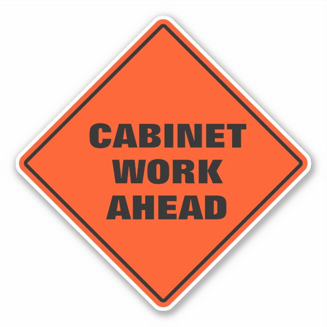 Orange diamond road sign cabinet work ahead  sticker (Front)