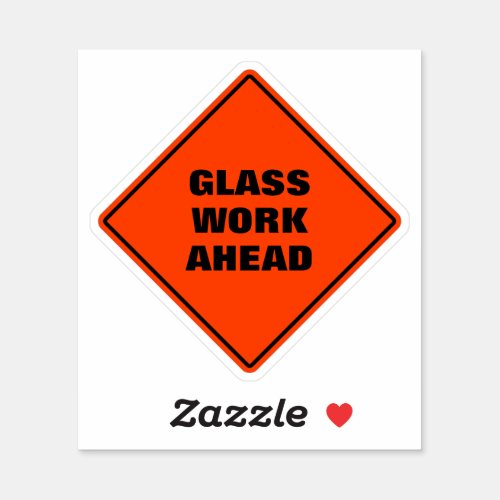Orange diamond road sign glass work ahead  sticker