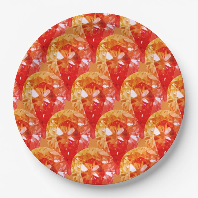 Orange Diamonds Bling Fancy  Halloween party Paper Plates (Front)