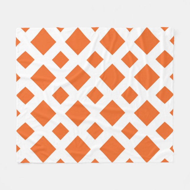 Orange Diamonds on White Fleece Blanket (Front (Horizontal))