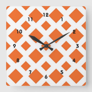 Orange Diamonds on White Square Wall Clock