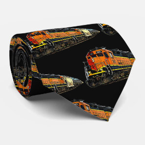 Orange Diesel Locomotive Train Engine  Neck Tie