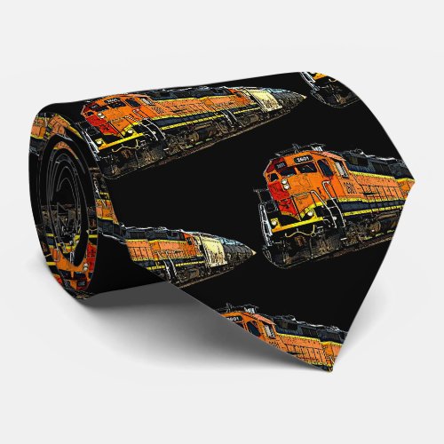 Orange Diesel Locomotive Train Engine  Neck Tie