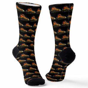 Orange Diesel Locomotive Train Engine Socks