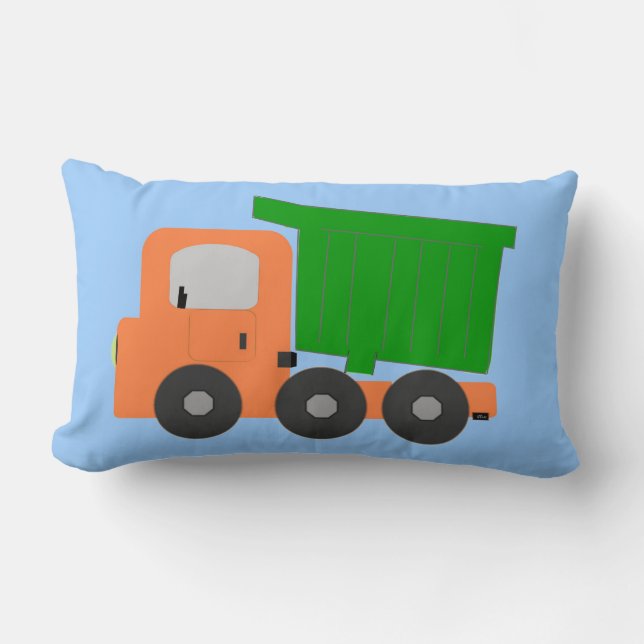 Orange Digital Truck Blue Background Lumbar Pillow (Front)