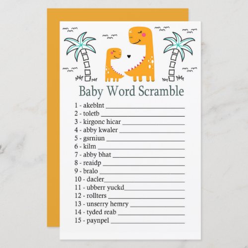 Orange Dinosaur Baby word scramble game