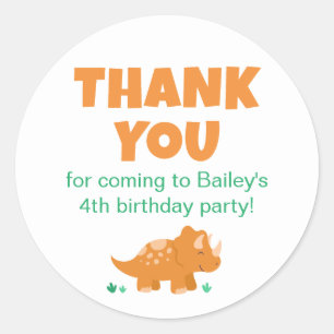 Orange Dinosaur Birthday Party Thank You Classic Round Sticker