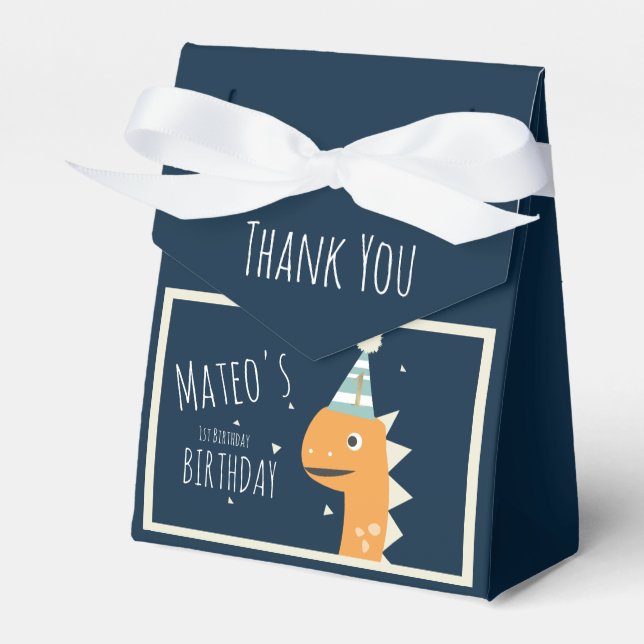 Orange Dinosaur Birthday Thank You Party  Favor Boxes (Front Side)