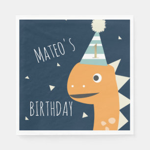 Orange Dinosaur Birthday Thank You Party Napkins