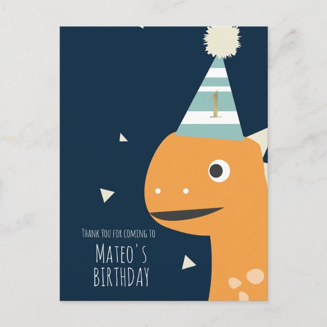 Orange Dinosaur Birthday Thank You Party Postcard (Front)