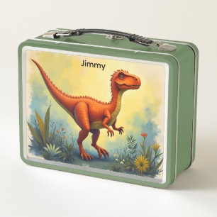 Orange Dinosaur Metal Lunch Box