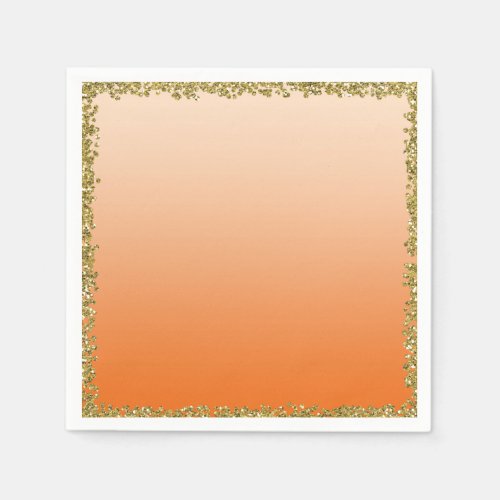 Orange Dipped Gold Glitter Glam Sparkle Party Napkins