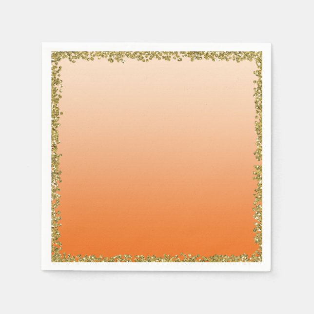 Orange Dipped Gold Glitter Glam Sparkle Party Napkins (Front)
