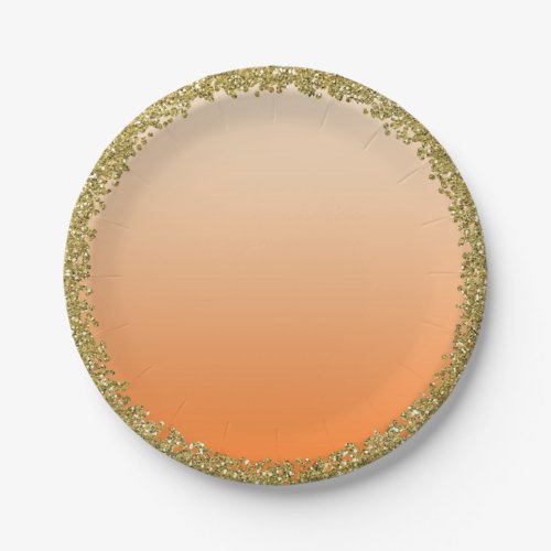 Orange Dipped Gold Glitter Glam Sparkle Party Paper Plates