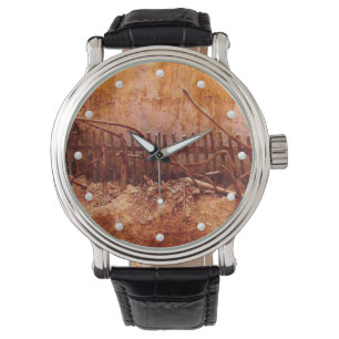 Orange dirt and rusted metal bars unusual photo watch
