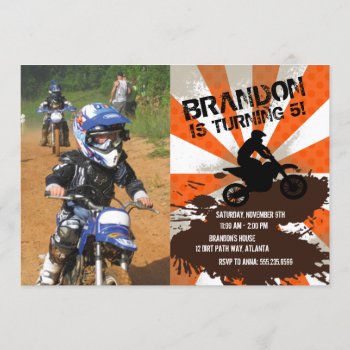 Orange Dirt Bike Birthday Invitation by BattleHymn at Zazzle