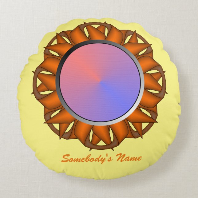 Orange Disc Ribbon by Kenneth Yoncich Round Pillow (Front)