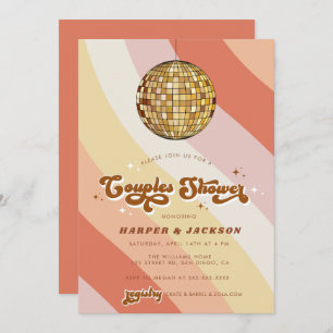 Orange Disco Retro 70s Couples Shower Invitation