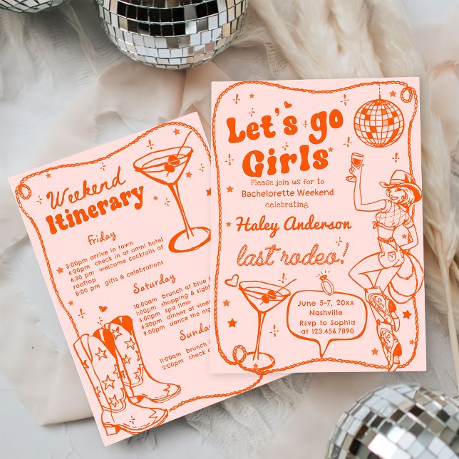 Orange Disco Rodeo Cowgirl Bachelorette Weekend Invitation (Creator Uploaded)