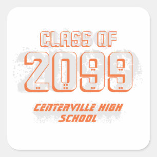 Orange Distressed Modern Class of Square Sticker