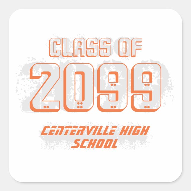 Orange Distressed Modern Class of Square Sticker (Front)