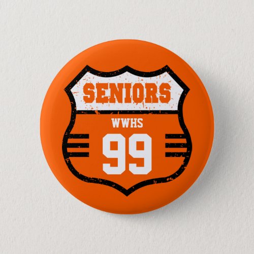 Orange Distressed Seniors Road Sign Button