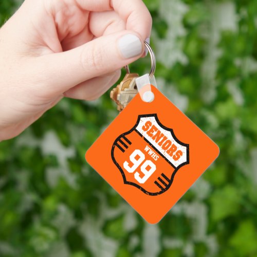 Orange Distressed Seniors Road Sign Keychain