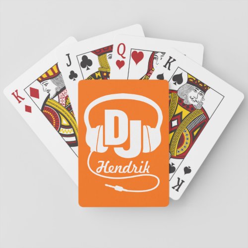 Orange DJ add your name music playing cards