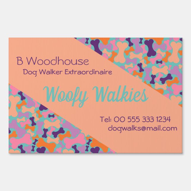 Orange dog bone design Dog Groomer Sign (Front)