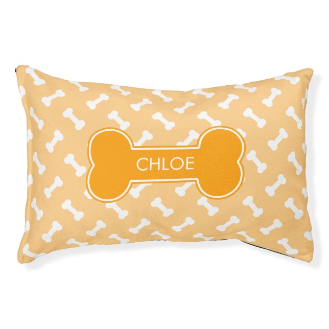 Orange Dog Bone With Pet's Own Name Pet Bed (Front)