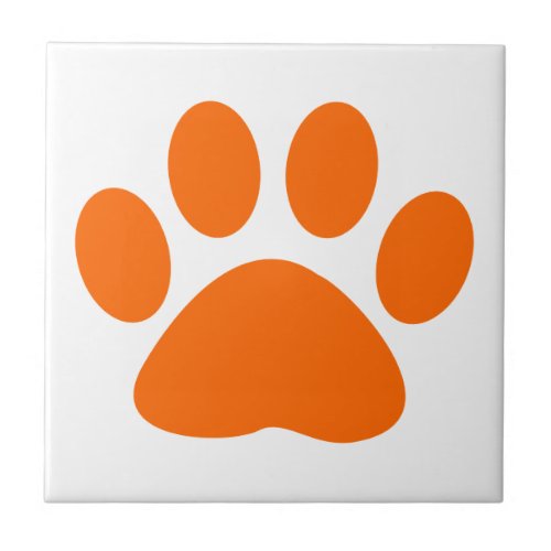 Orange Dog Cat Paw Print Ceramic Tile