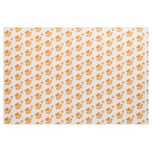orange dog paw print pattern fabric