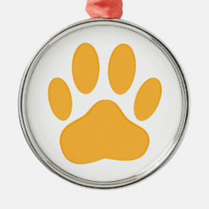 Orange Dog Pawprint Metal Ornament