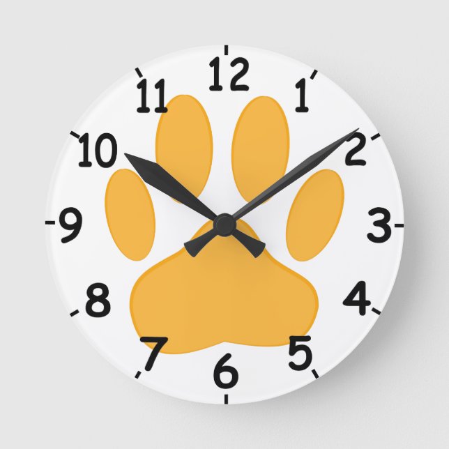 Orange Dog Pawprint Round Clock (Front)