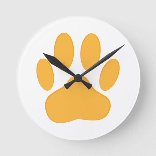 Orange Dog Pawprint Round Clock