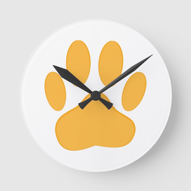 Orange Dog Pawprint Round Clock (Front)