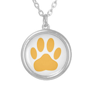 Orange Dog Pawprint Silver Plated Necklace