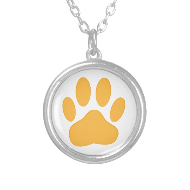 Orange Dog Pawprint Silver Plated Necklace (Front)