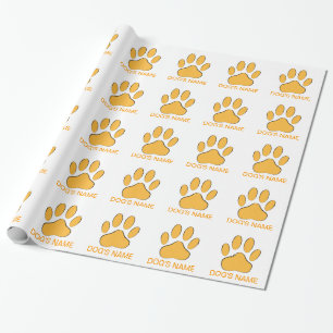 Orange Dog Pawprint Wrapping Paper